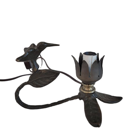 vintage brass humming bird flower lamp add a glass floral shade or use bare bulb - Picture 4 of 7